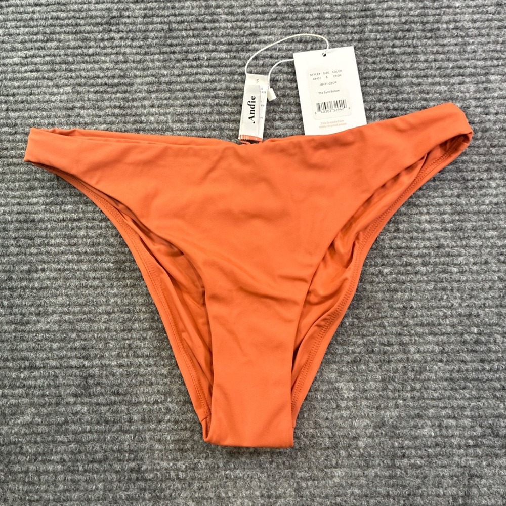 Andie Swim The Symi Bottom Cedar Orange Ruched Cheeky Bikini Bottom AB431 Small